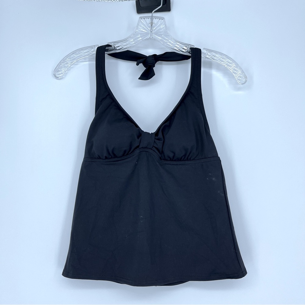 Lands End Black Tankini Halter Tie Neck Built In Bra Size 4